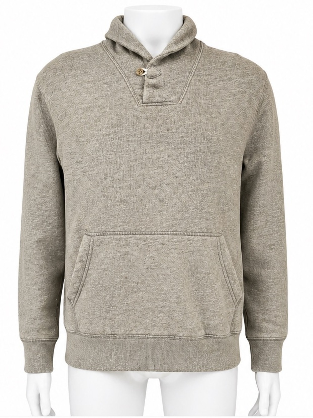 J.Crew Vintage Fleece Shawl Collar Hoodie Sweatshirt M Beige 100% Cotton Unisex